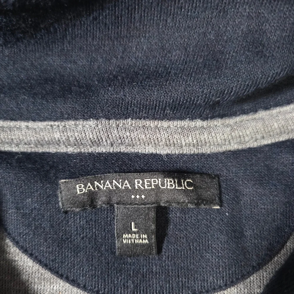 Banana Republic Mens Large Quarter Zip Pullover Grey Navy Mock Neck Heathered